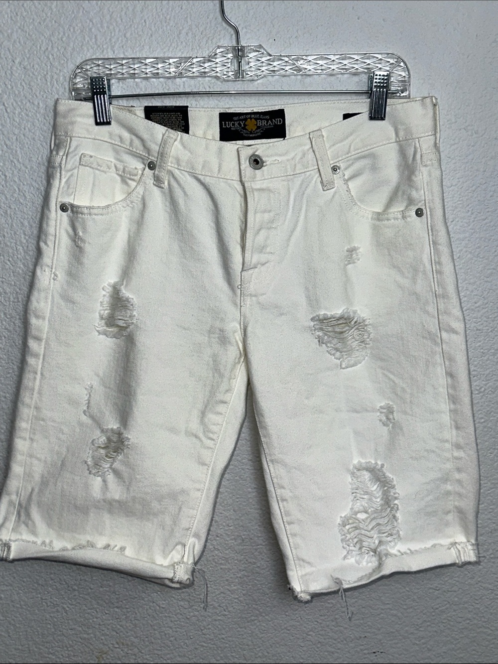 NEW Lucky Brand The Boyfriend Bermuda Shorts Cotton White Button Fly Womens 26